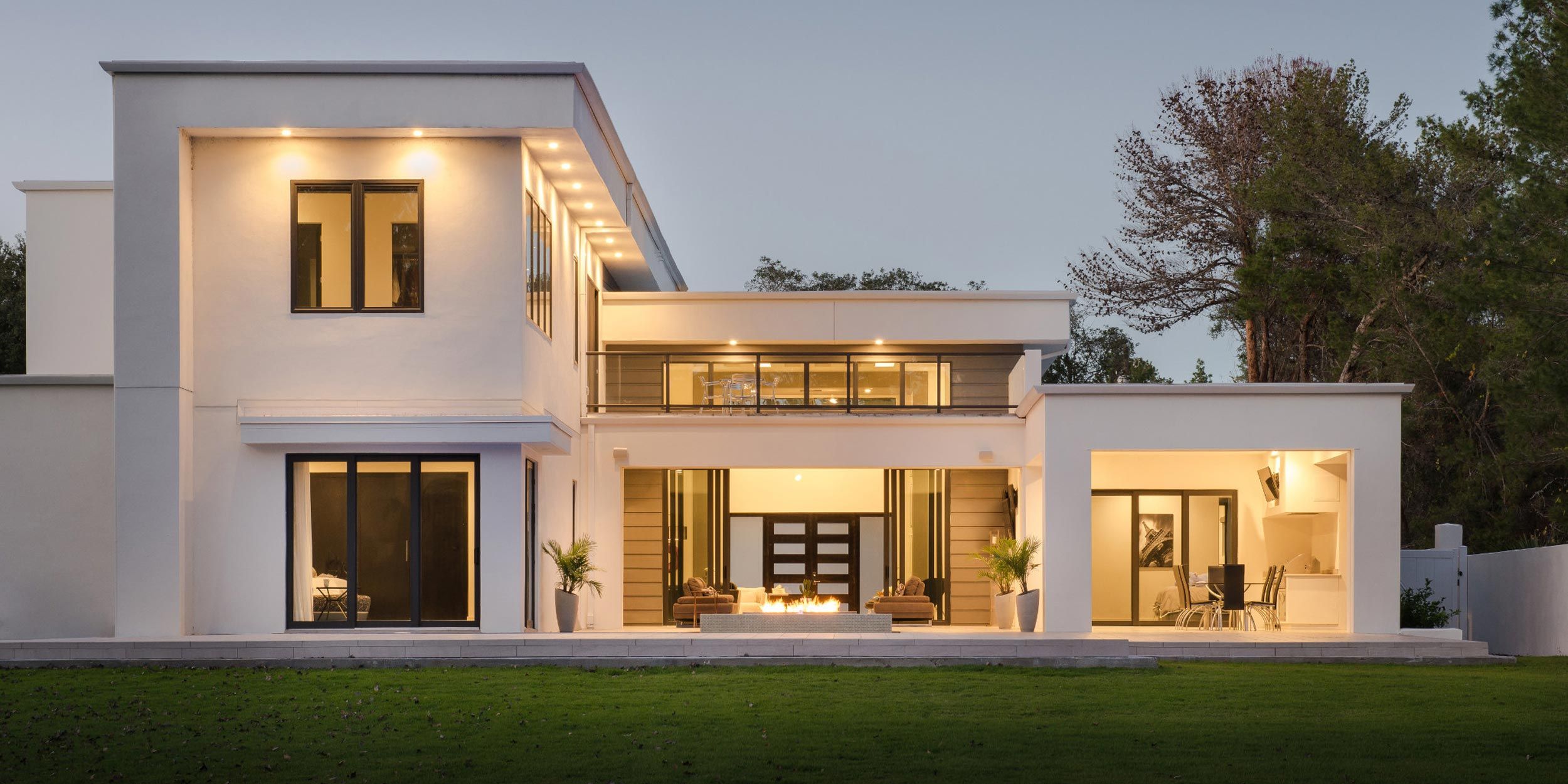 white modern home with lutron lighting