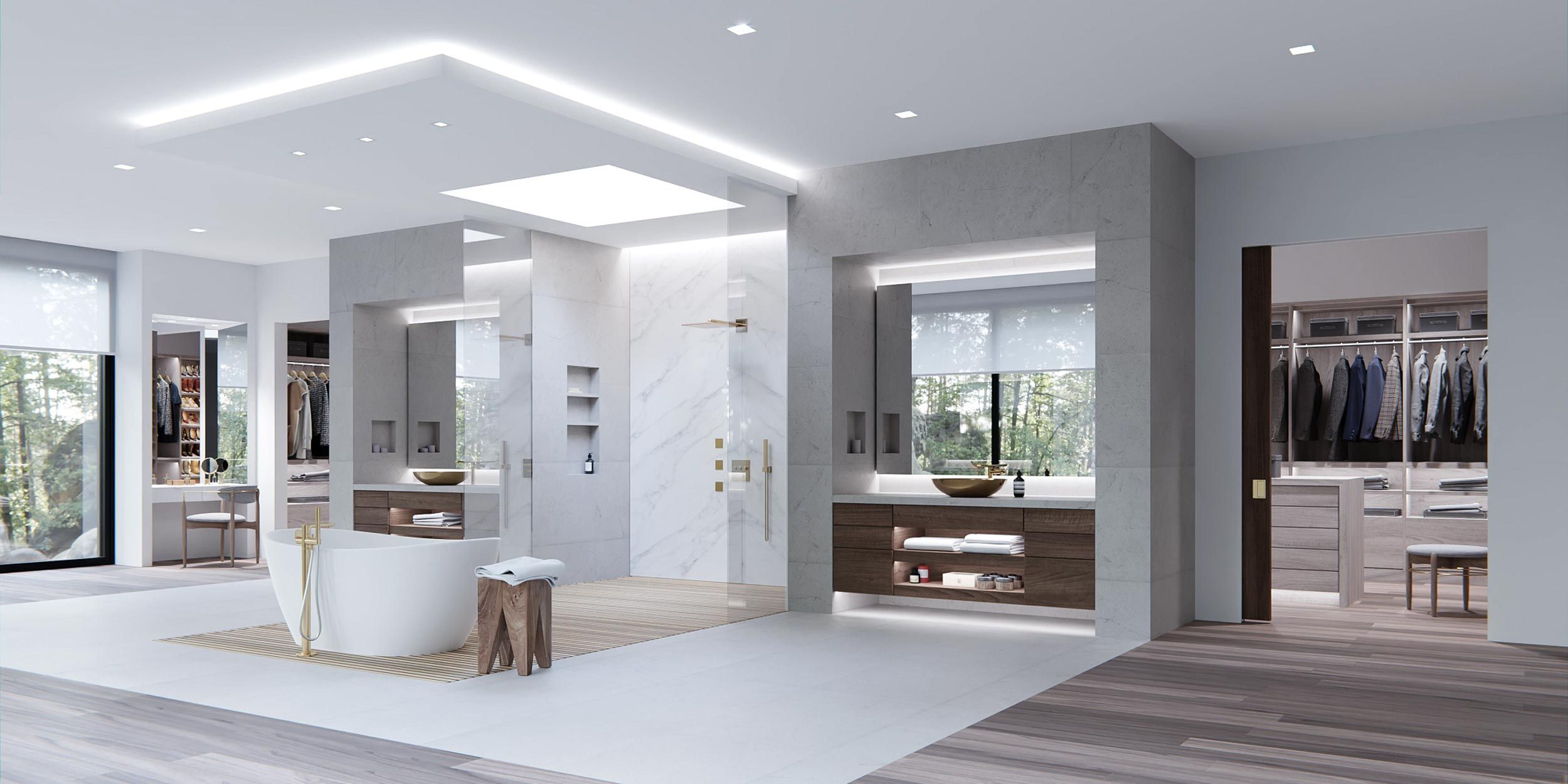 very modern bathroom with lutron lighting technology