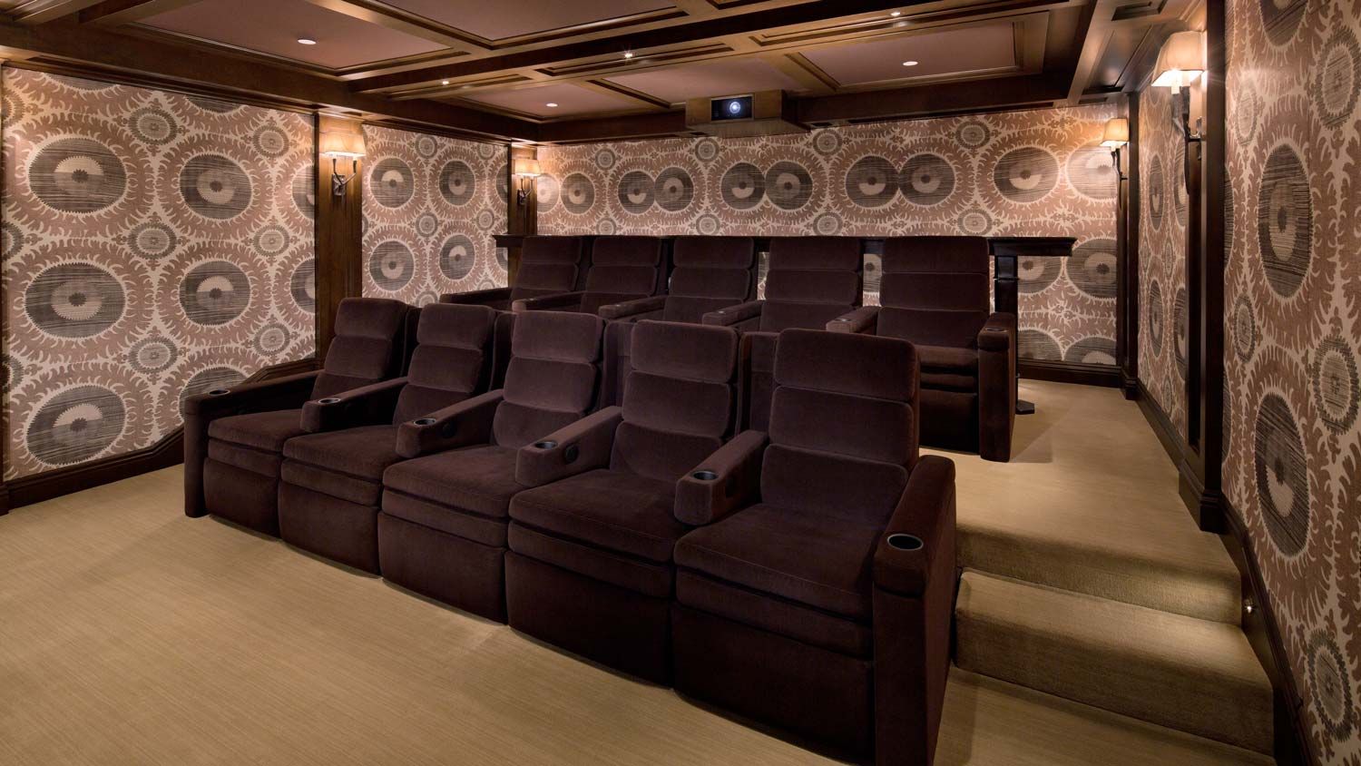 fortress seating chairs in a funky brown-themed home theater