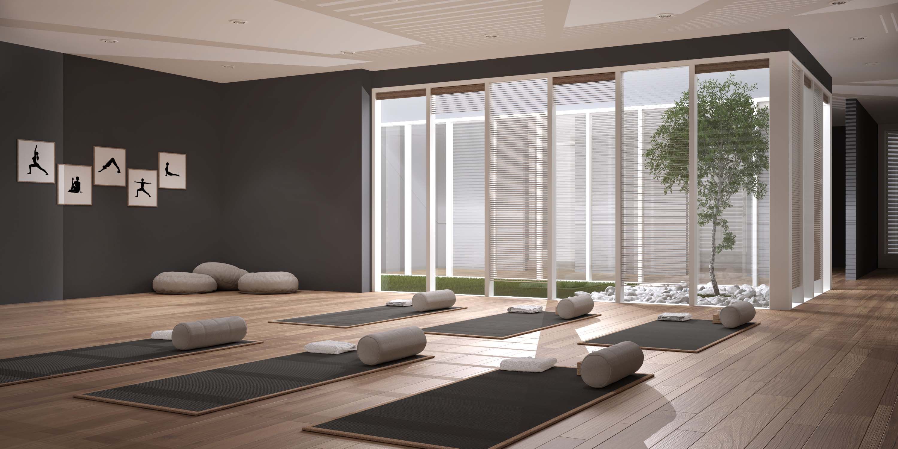 3d render of a modern and bright home workout room